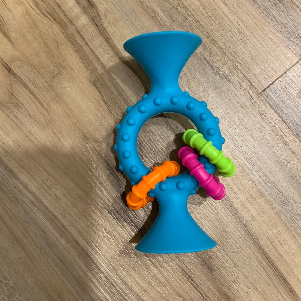 Silicone Suction Ring Teether Toy in Blue with Colorful Beads